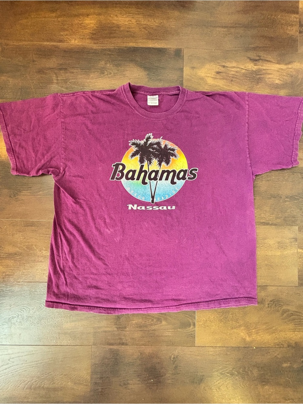 Gildan Bahamas Nassau Short Sleeve Tee - Magenta with Sunset Graphic